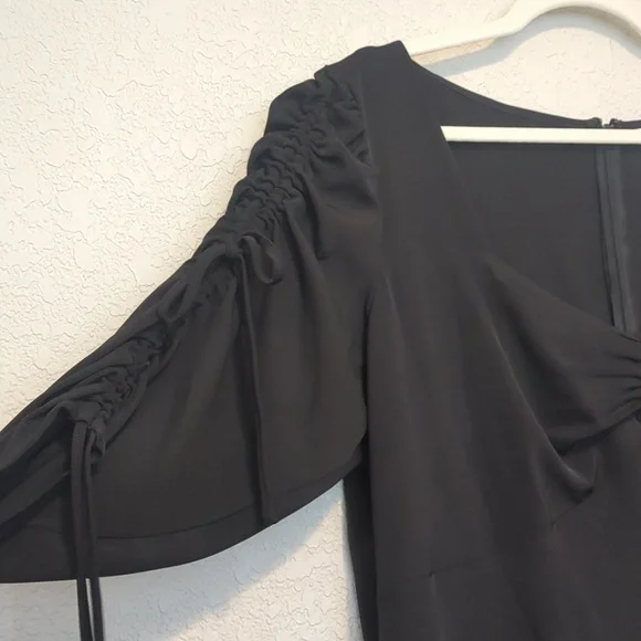 Rodarte x Universal Standard short ruched sleeve black midi sheath dress - Picture 9 of 13